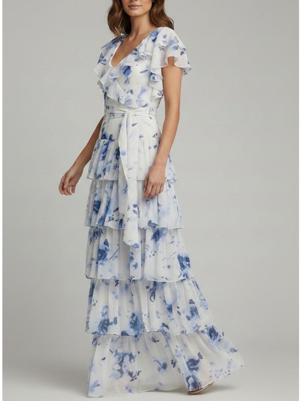 NWT LAUREN RALPH LAUREN Short Sleeve Belted Waist Tiered Ruffle Dress Size 6